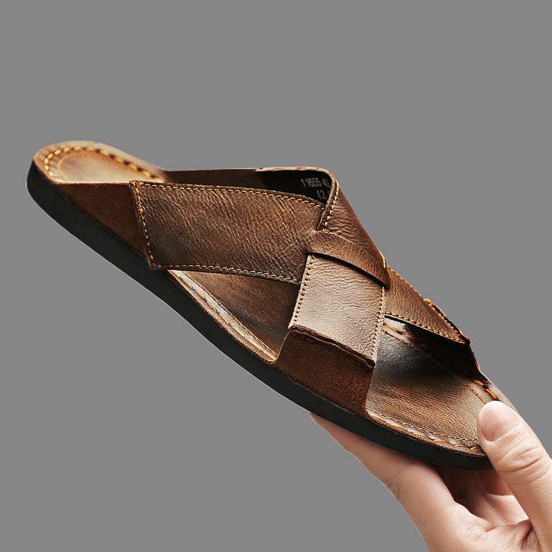 Men'S Shoes Qn - Mode Echt Leer Mannen Slippers Zomer