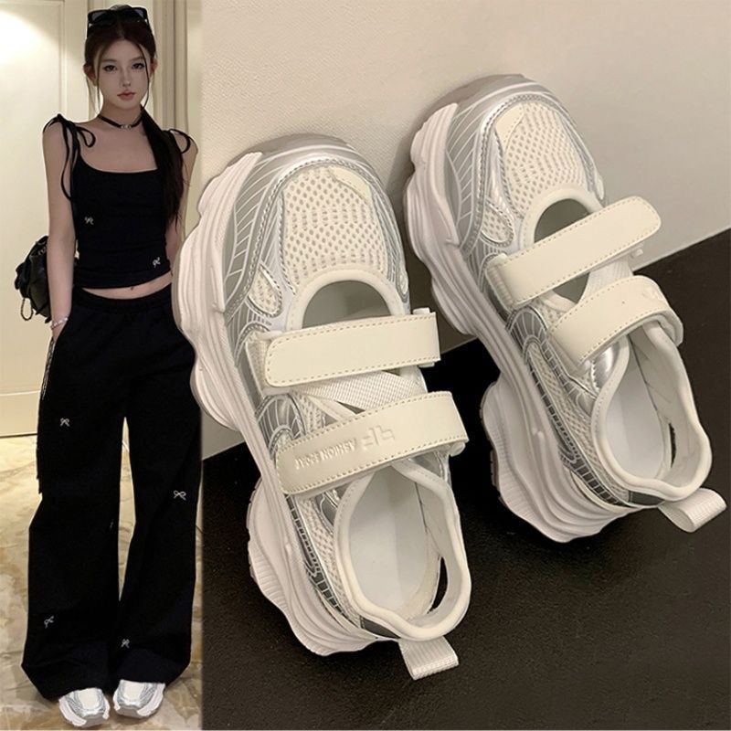 Sandal Sport Outdoor - Metallic zilveren holle platformsandalen voor dames,
